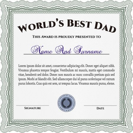 Best Father Award Template. Vector illustration. With guilloche pattern and background. Elegant design. 