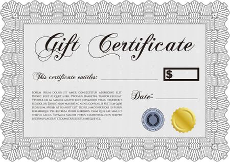 Retro Gift Certificate template. Border, frame. With linear background. Beauty design. 