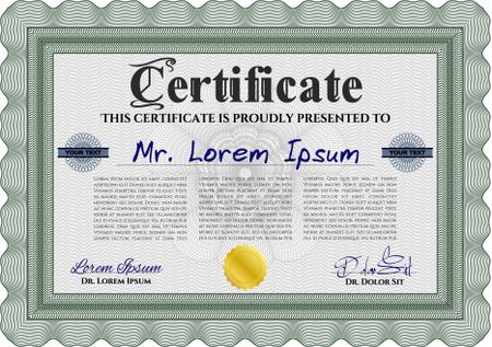 Green Certificate template or diploma template. Complex background. Beauty design. Vector pattern that is used in currency and diplomas.