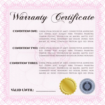 Warranty Certificate. Complex design. Detailed. Printer friendly. 