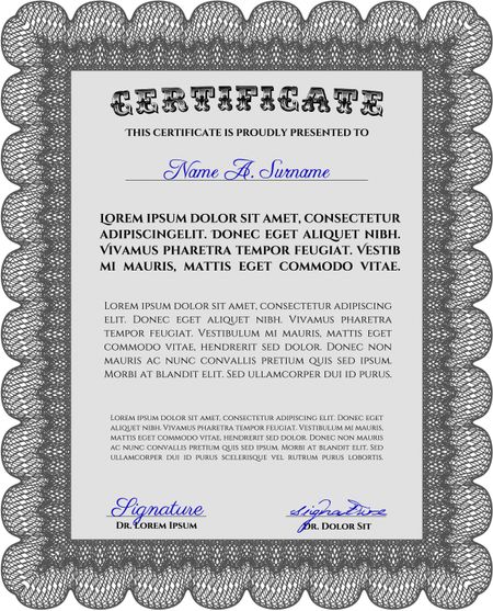 Grey Certificate template. Nice design. Easy to print. Customizable, Easy to edit and change colors. 