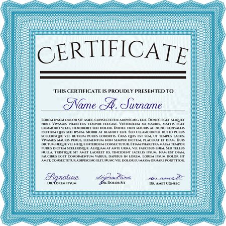 Certificate template or diploma template. Superior design. Complex background. Vector pattern that is used in currency and diplomas.Light blue color.