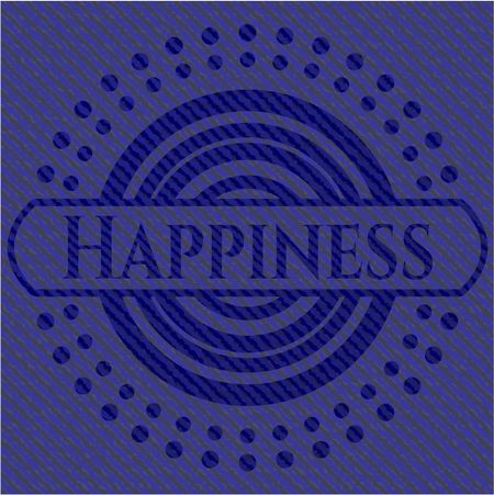 Happiness badge with denim background
