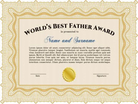 World's Best Father Award. With background. Cordial design. Detailed. 