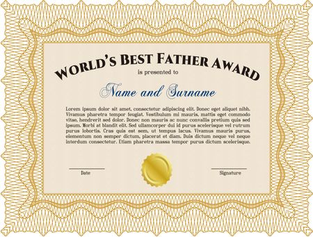 World's Best Father Award. With background. Cordial design. Detailed.