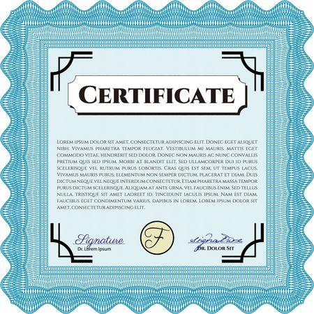Light blue Certificate or diploma template. With background. Good design. Border, frame. 