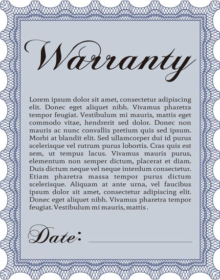 Sample Warranty. Border, frame. Beauty design. With linear background. 