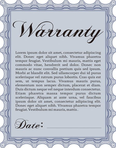 Sample Warranty. Border, frame. Beauty design. With linear background.