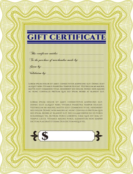 Gift certificate template. With linear background. Beauty design. Border, frame. 