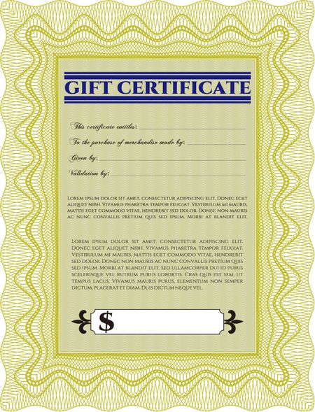 Gift certificate template. With linear background. Beauty design. Border, frame.