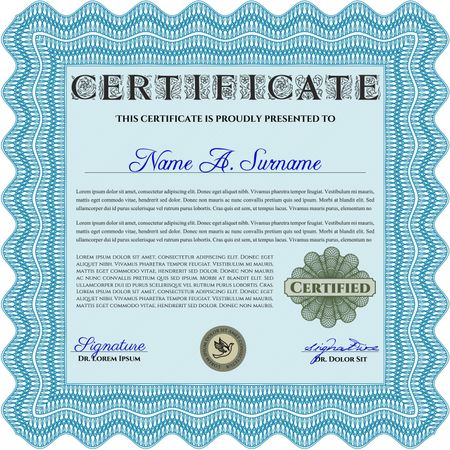 Sample Certificate. Artistry design. With quality background. Vector pattern that is used in money and certificate. Light blue color.