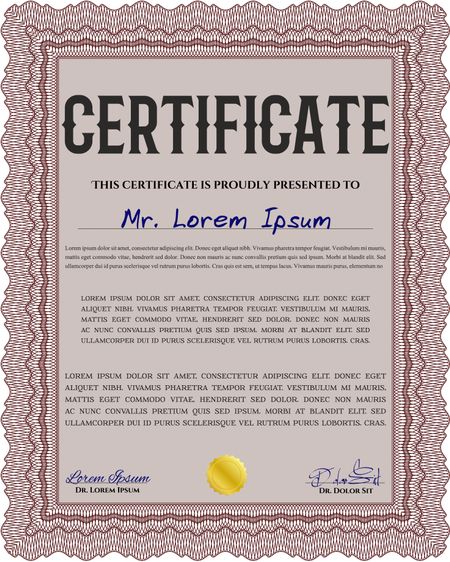 Sample Certificate. Artistry design. With quality background. Vector pattern that is used in money and certificate. Red color.