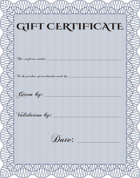 Gift certificate template. Beauty design. With linear background. Border, frame. 