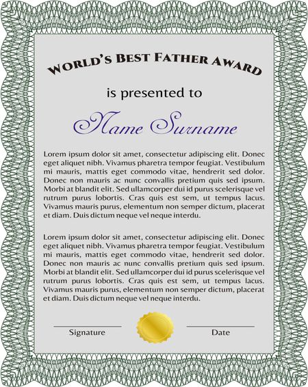 Best Father Award. Border, frame. Artistry design. With complex linear background. 