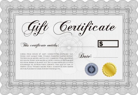 Retro Gift Certificate template. Border, frame. Artistry design. With complex linear background. 