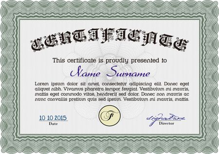 Green Diploma template or certificate template. Beauty design. Vector pattern that is used in money and certificate. With quality background. 