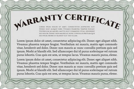 Template Warranty certificate. Lovely design. Border, frame. With quality background. 