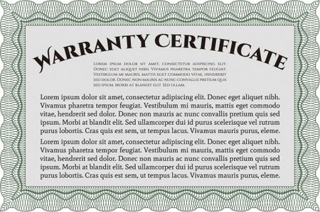 Template Warranty certificate. Lovely design. Border, frame. With quality background.