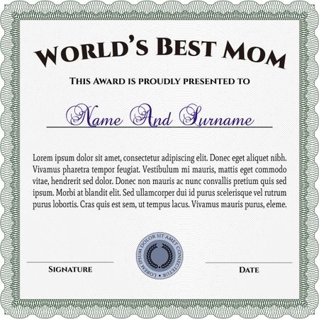 World's Best Mother Award. Cordial design. With background. Detailed. 