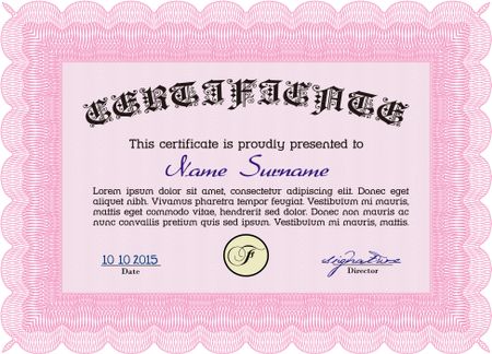 Pink Diploma. Good design. With background. Border, frame. 
