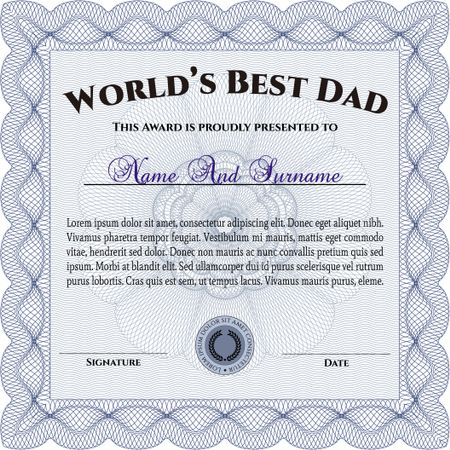 World's Best Father Award Template. Customizable, Easy to edit and change colors. Complex background. Lovely design. 