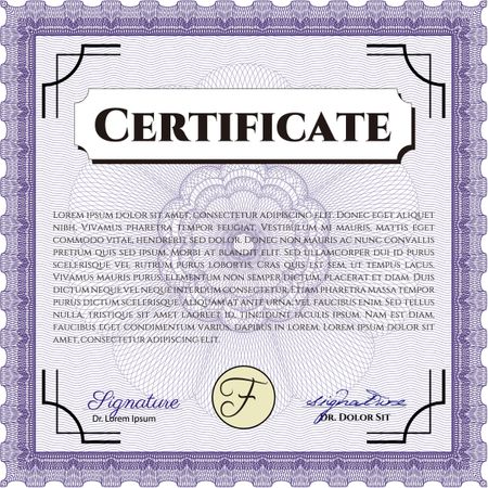 Certificate template or diploma template. Complex background. Vector pattern that is used in currency and diplomas.Beauty design. Violet color.
