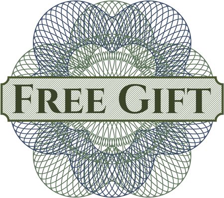 Free Gift written inside a money style rosette