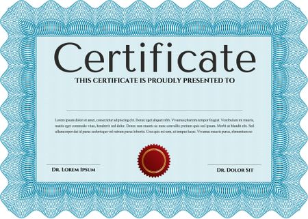 Light blue Diploma template or certificate template. With quality background. Vector pattern that is used in money and certificate. Artistry design. 