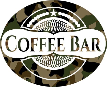 Coffee Bar written on a camouflage texture