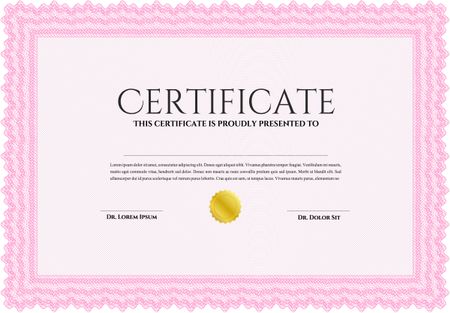 Pink Certificate. Detailed. Complex design. Printer friendly. 