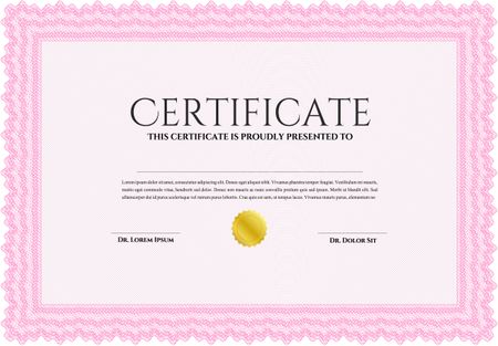 Pink Certificate. Detailed. Complex design. Printer friendly.