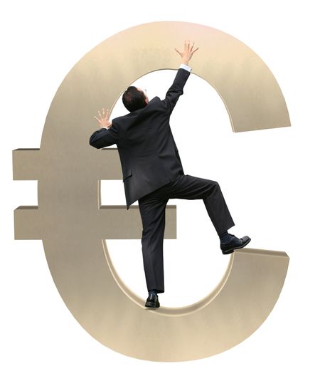 business man climbing an Euro sign currency - 12mp image