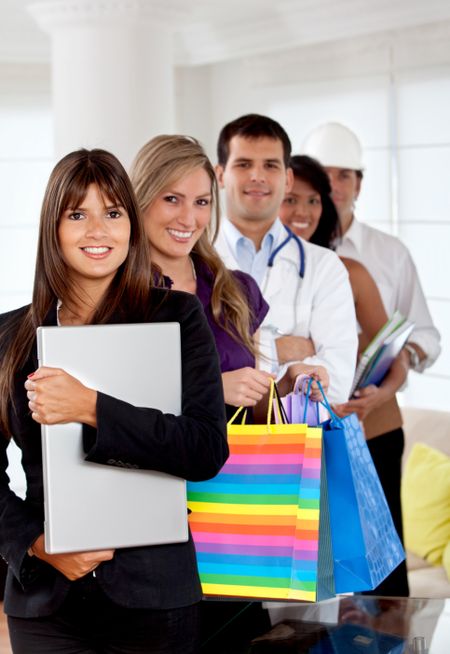 Group of people with different professions indoors