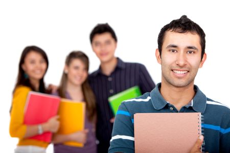 Group of students smiling isolated over a white background