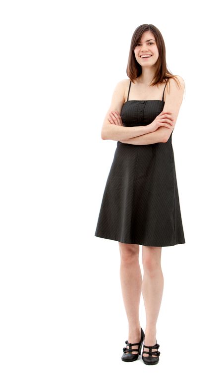woman in a black dress isolated over a white background