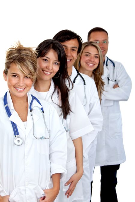 Group of doctors isolated over a white background
