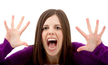 Scared woman screaming isolated over a white background