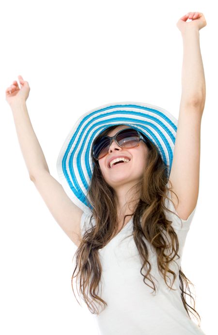 Happy summer woman isolated over a white background