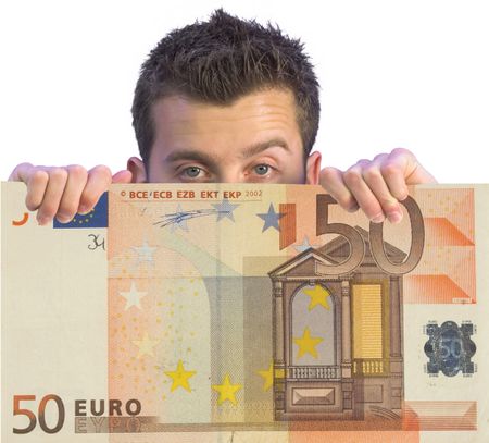 business man appearing from an euro note