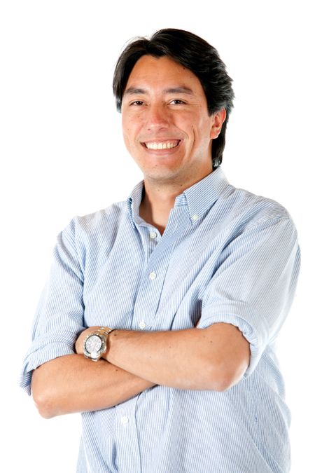 Happy man portrait isolated over a white background