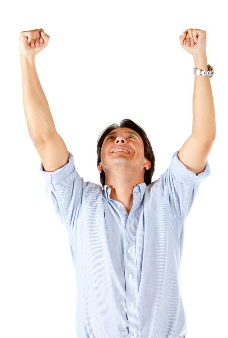 Man celebrating his success isolated over a white background