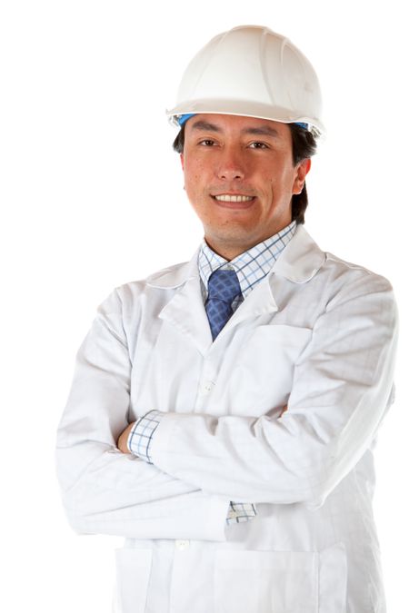 Engineer with a robe isolated over a white background