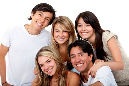 Happy group of people isolated over a white backgound