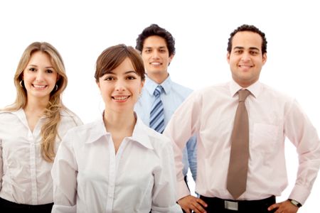 Group of young business people isolated over a white background