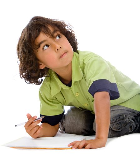 Cute child studying isolated over a white background
