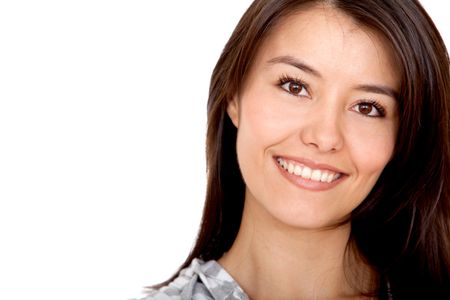 Beautiful woman portrait smiling isolated over a white background