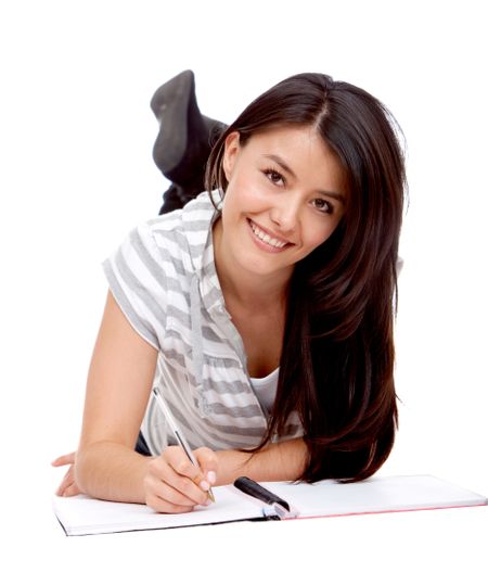 Beautiful female student isolated over a white background