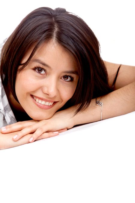 Beautiful woman portrait isolated over a white background