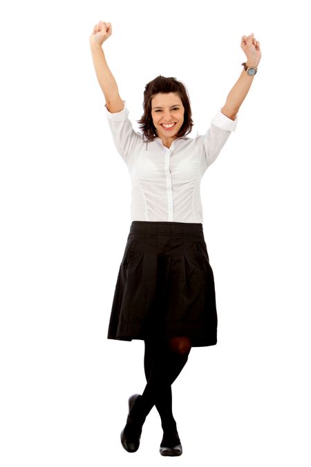Happy business woman isolated over a white background