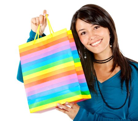 Woman portrait with shopping bag isolated over a white background